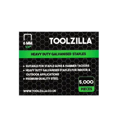 Image de TOOLZILLA Agrafes haute performance pour agrafeuses - paquet de 5.000 agrafes galvanisées de 6 mm de Toolzilla (couronne étroite). Parfaites pour les agrafeuses de câbles et autres applications.