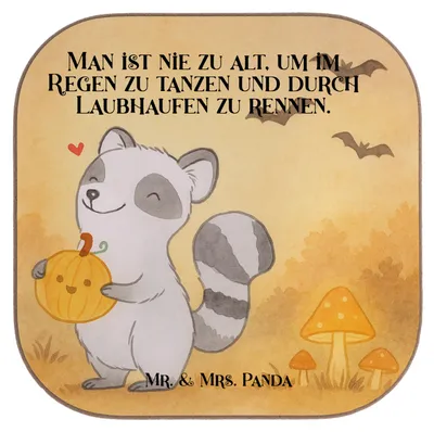 Produktbild von Mr. & Mrs. Panda Untersetzer für Gläser Waschbär Kürbis Design - Weiß - Geschenk, Coaster, Tischuntersetzer, Dekoration, Halloween Deko, gläseruntersetzer, Trick Or Treat