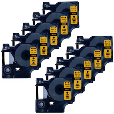 Produktbild von DULA Etikettenband - Kompatibel mit Dymo D1 45023 - 10 Stück - Schwarz auf gold - 12mm x 7m