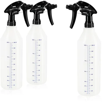 Produktbild von com-four® 3x Sprühflasche mit Skala - chemiebeständiger Pumpsprüher mit 28/400 Gewinde für Haushalt, Garten, Werkstatt, Auto - Zerstäuberflasche 900 ml mit verstellbarer Düse
