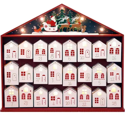 Productafbeelding van Adventskalender van hout, met LED-verlichting, met 24 lades om te vullen