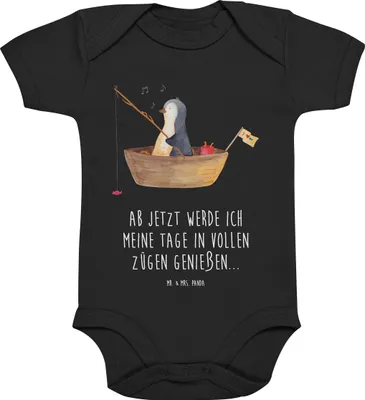 Produktbild von Mr. & Mrs. Panda Strampler Baby Pinguin Angelboot 3. - 6. Monat - Schwarz - Geschenk, babykleidung body, Babystrampler, overall, Boot, Optimistisch, Leben, Babybody