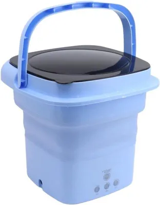Obrázek produktu pro Mini pračka pro karavany – lehká, kompaktní, vhodná do bytů a na cesty – modrá. Mini pračka s výkonným motorem, ideální pro karavany i byty.