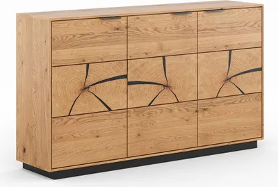Produktbild von Kommode Tirano Sideboard 154x39x84cm 3-türig Massivholz geölt Farbe wählbar,Eiche Natur - Absetzung Hirnholz