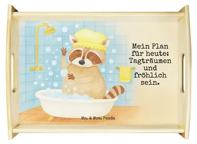 Produktbild von Mr. & Mrs. Panda sofatablett Waschbär Design - Weiß - Geschenk, Waschen, betttablett, Gute Laune, Sofa Tablett, Seifenblasen, Fröhlich, Servier, Holztablett, Tagträumen