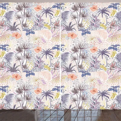 Produktbild von ARANDE Botanisch Gardine, Die Anordnung der Endemic Blumen und Kräuter mit Hand gezeichnet Strokes Tupfen, 280 x 225 cm, Mehrfarbig Weiß