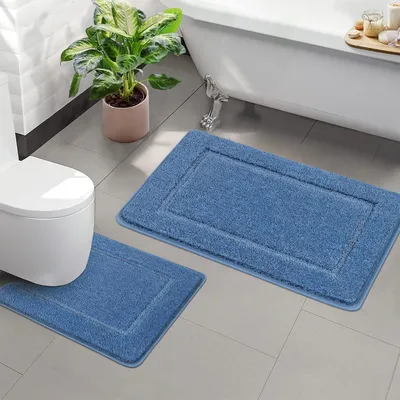 Produktbild von Badematten Set 2-teilig, blau, 53 x 86 cm und 50 x 50 cm, rutschfest, für Badezimmer