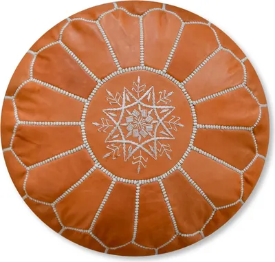 Image de Pouf marocain en cuir véritable - Terra Vegetal - fait main - livré rempli - Ottoman Pouf repose-pieds