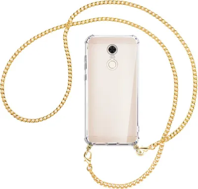 Produktbild von Handykette Backcover-Schutzhülle mit Band (Metall goldfarben) für Xiaomi Redmi 5 Plus - goldfarbene Kette