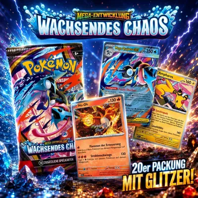 Produktbild von Pokémon Wachsendes Chaos Kartenpaket - Chaos Rising 20 KARTEN MIT HOLOS!