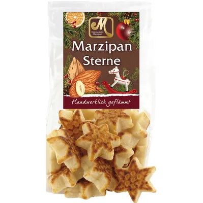 Produktbild von Odenwälder Marzipan Wintersterne geflämmt mit feinen Röstaromen 200g