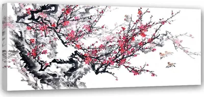 Produktbild von Leinwandbild japanische kirschblüten 120x40 cm Feeby grau wandbild bereit zum aufhängen