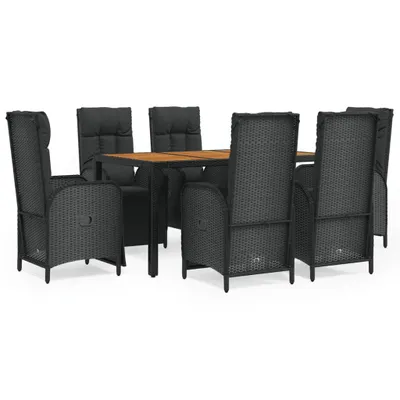 Produktbild von vidaXL 7-tlg. Garten-Essgruppe mit Kissen Schwarz Poly Rattan