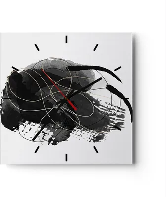 Produktbild von Wanduhr - Quadrat - Glasuhr - Abstraktion Schwarz Flecken - 30x30cm - Schleichendes Uhrwerk - Lautlos - zum Aufhängen bereit - Dekoration Modern - Wanddekoration aus Glas - C3AC30x30-4368