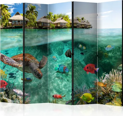 Obrázok produktu pre Jednostranný paraván Animals 225x172 cm 5-dielny tyrkysový