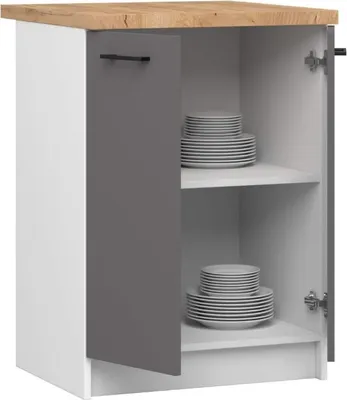 Immagine prodotto di Mobile da cucina BDW, mobile da cucina con piano di lavoro, anta, cassetto, bianco/grigio