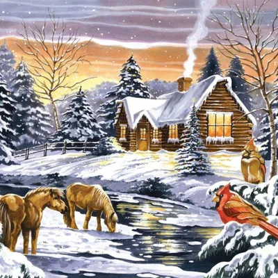Immagine prodotto di Dipinto per numeri, "Casa invernale sul ruscello", 50x40 cm, con cornice, creativo