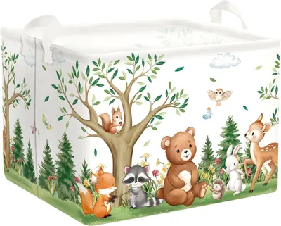 Produktbild von Faltbare Baby Wäschekorb 36L, Waldtiere, Aufbewahrungskorb für Kinder, Spielzeugbox