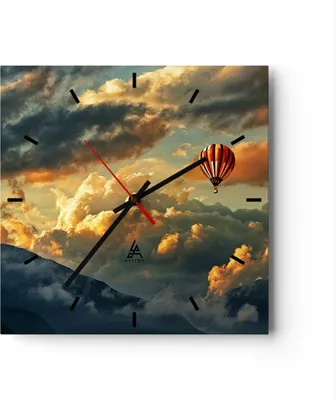 Produktbild von Wanduhr - Quadrat - Glasuhr - Wolken Ballon Flug - 30x30cm - Schleichendes Uhrwerk - Lautlos - zum Aufhängen bereit - Dekoration Modern - Wanddekoration aus Glas - C3AC30x30-3791