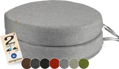 Produktbild von sunnypillow 2er Set Stuhlkissen 40 x 40  cm wasserdicht UV-lichtecht 7cm dick - Outdoor Polsterauflage mit Bändern - Auflage für Stühle,Bänke - Sitzkissen Stuhlauflage für Haus und Garten - Grau