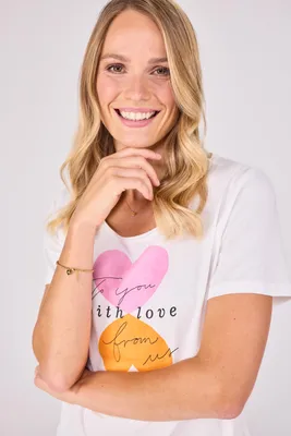 Produktbild von CiliaL Damen Polo T-Shirt offwhite, 1/2 Arm, mit Frontmotiv, Größe S