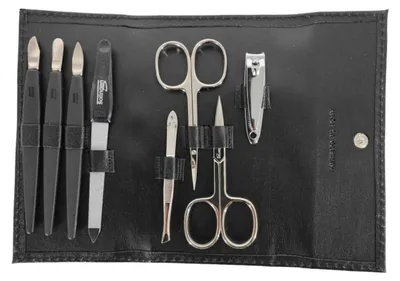 Produktbild von Nagelpflege Set 8-tlg. Echtleder Etui | Maniküre Pediküre | Solingen | Germany Schwarz