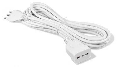 Obrázek produktu pro Bílý lineární prodlužovací kabel s dvojitou zásuvkou, s 16A zástrčkou a dvojitou zásuvkou 10–16A, třížilový kabel o průřezu 1 mm² – 3 m.