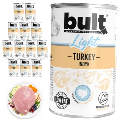 Obrázok produktu pre BULT | Krmivo pre psov s morčacím mäsom – súprava mokrého krmiva, 12 konzerv po 400 g – ľahké krmivo pre psov