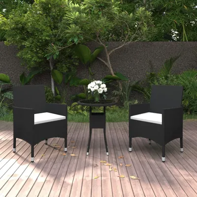 Produktbild von The Living Store 3-tlg. Garten-Essgruppe Poly Rattan Schwarz