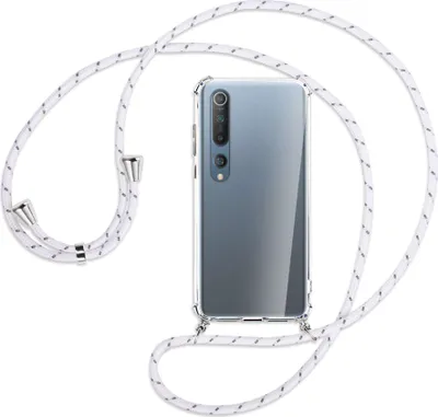 Produktbild von Handykette Backcover-Schutzhülle mit Band (Metall silberfarben) für Xiaomi Mi 10 (Pro) - weiß/grau