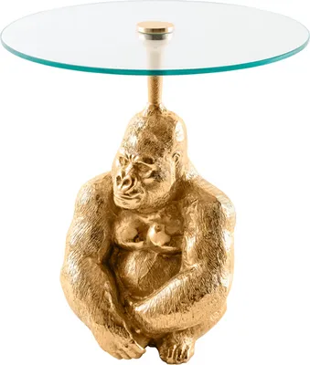 Produktbild von riess-ambiente Runder Beistelltisch KONG 50cm gold Metall Glas Affenfigur Gorilla Skulptur Couchtisch Tisch