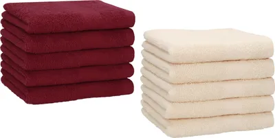 Produktbild von Betz 10 Stück Gästetücher 30x50 cm PREMIUM 100% Baumwolle Set Farbe: dunkelrot und beige