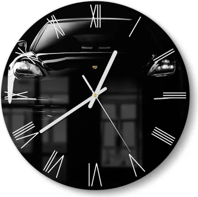 Produktbild von DEQORI Glasuhr Ø30 cm Römisch 'Porsche Panamera Front' Wanduhr Glas Uhr Design leise