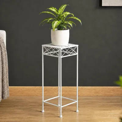 Produktbild von DanDiBo Blumenhocker Weiß Metall Eckig 50 cm Blumenständer 96314 S Beistelltisch Blumensäule Modern Pflanzenständer Pflanzenhocker