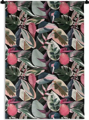 Produktbild von MuchoWow® Wandteppich Wandbehang Tropisch - Rosa - Blätter 60x90 cm Tapisserie Dekoration Wandtuch - Foto-Teppich - Abwaschbar
