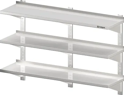Produktbild von Dreifach-Wandbord mit Konsolen, und Wandschienen, 1500x300x930 mm, höhenverstellbar, verschweißt
