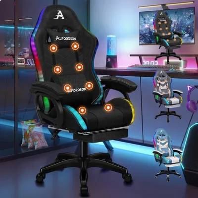 Produktbild von ALFORDSON Gamer Stuhl Ergonomisch mit Massagefunktion, Höhenverstellbar, Leinenstoff - Schwarz