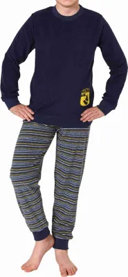 Produktbild von Jungen Frottee langarm Schlafanzug Pyjama mit Bündchen und Skaterboard-Motiv ; gelb , 128