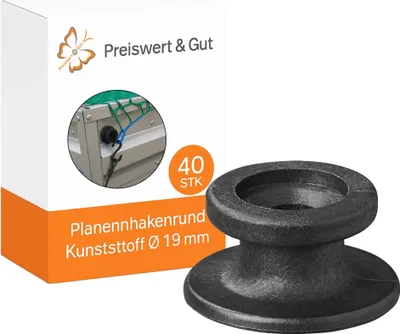 Produktbild von 40x Planenhaken Rund Kunststoff 25x25x13mm – Ideal zur Planenbefestigung für Anhänger, Ringösen Bohrung Ø 11 mm Rundöse