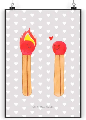 Produktbild von Mr. & Mrs. Panda Bild Streichhölzer DIN A5 - Grau Pastell - Geschenk, Liebesbeweis, Posterdruck, Freundin, Wandbild, Liebesgeschenk, wanddeko, drucke
