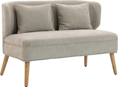 Produktbild von HOMCOM Sofa 2 Sitzer kleine 117 cm Couch mit Flügelrücken, 2 Wurfkissen, Beige