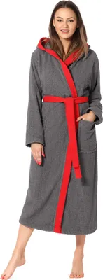 Produktbild von Ladeheid Damen Frottee Bademantel aus 100% Baumwolle LA40-191 (Dunkelgrau-12/Rot-26, S)