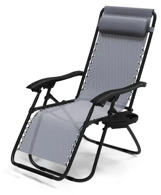 Produktbild von VOUNOT® Liegestuhl Klappbar, Relaxstuhl Garten mit Getränkehalter und Kopfpolster, Grau