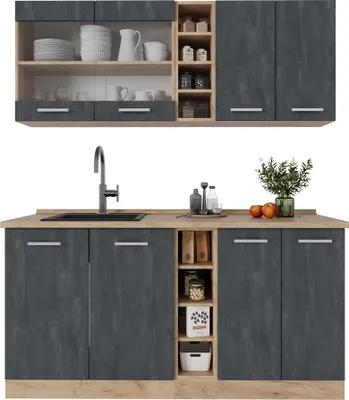Obrázok produktu pre Mini kuchyňa Vicco R-Line Čierny betón/dub Goldkraft 160 cm bez pracovnej dosky, Model 47358