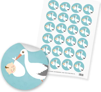 Produktbild von itenga 24x Sticker "Storch mit Baby" (Motiv 143) mintgrün pastell