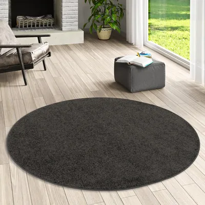 Produktbild von Hochflor Velours Teppich Luna Anthrazit Rund, Größe:133 cm Rund