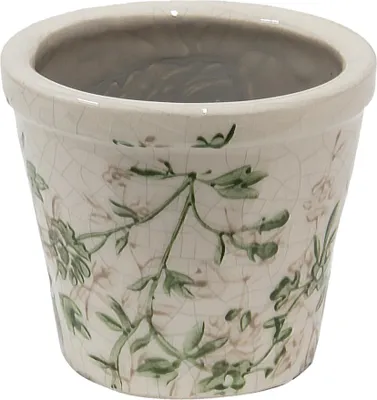 Zdjęcie produktu dla Clayre & Eef Doniczka Ø 8x7 cm Kwiaty ceramiczne zielono-beżowe