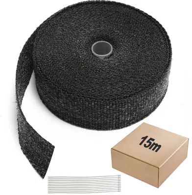 Image de Jayseuw 15M titane ruban de protection thermique ruban d'échappement ruban de coude avec 12 attaches de câble métalliques pour systèmes d'échappement, ruban isolant protection thermique