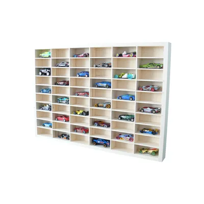 Produktbild von Holz Hot Wheels Regal – 60 Fächer – Wandregal für Spielzeugautos – Matchbox Auto Display – Organizer für Kinderzimmer