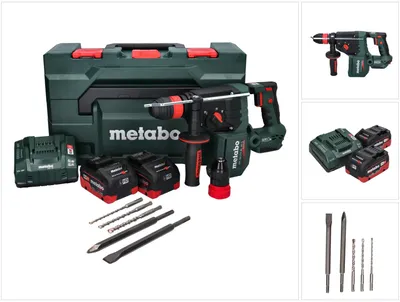 Productafbeelding van Metabo KH 18 LTX BL 28 Q accu-boorhamer 18 V 3 J SDS plus Brushless + 2x accu 5,5 Ah + oplader + 5-delige boor- en beitel set + metaBOX